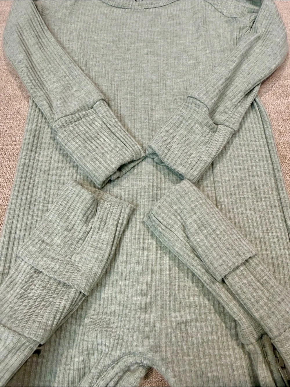 Little Sleepies Heather Sage Ribbed Crescent Zippy 12-18 Months